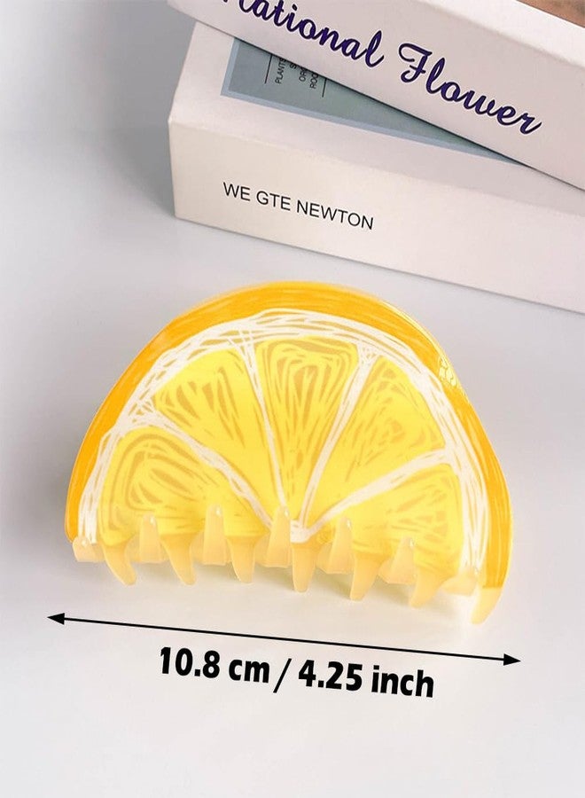 Ynxee Large Fruit Print Hair Claws 4.1" Non Slip Thick Medium Hair Claws Clips Cute Vivid Color Women Girls Hair Accessories, Lemon Shape - Image 2